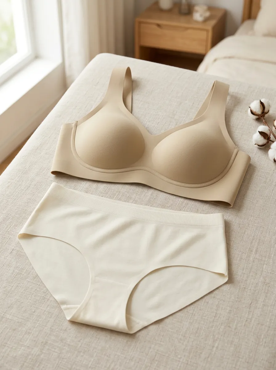 Women's Seamless Solid Seamless Wireless Lingerie Set