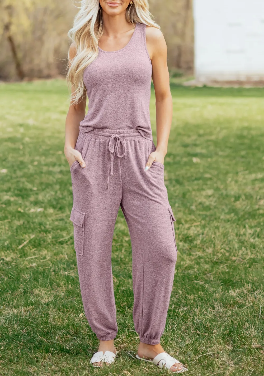 Women's Casual Tank Top Drawstring Jogger Pants Two Piece Outfit