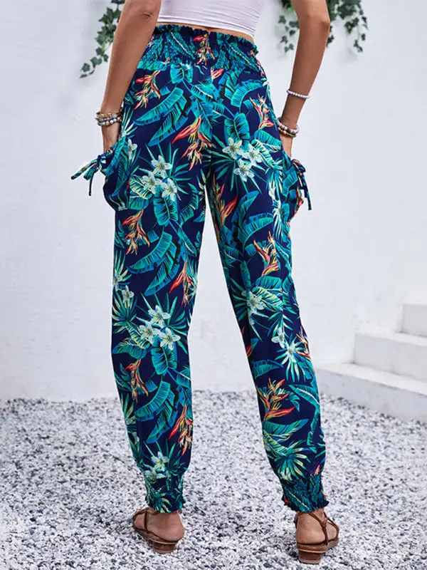Work Pants Pocket Tropical Print Trousers Leggings