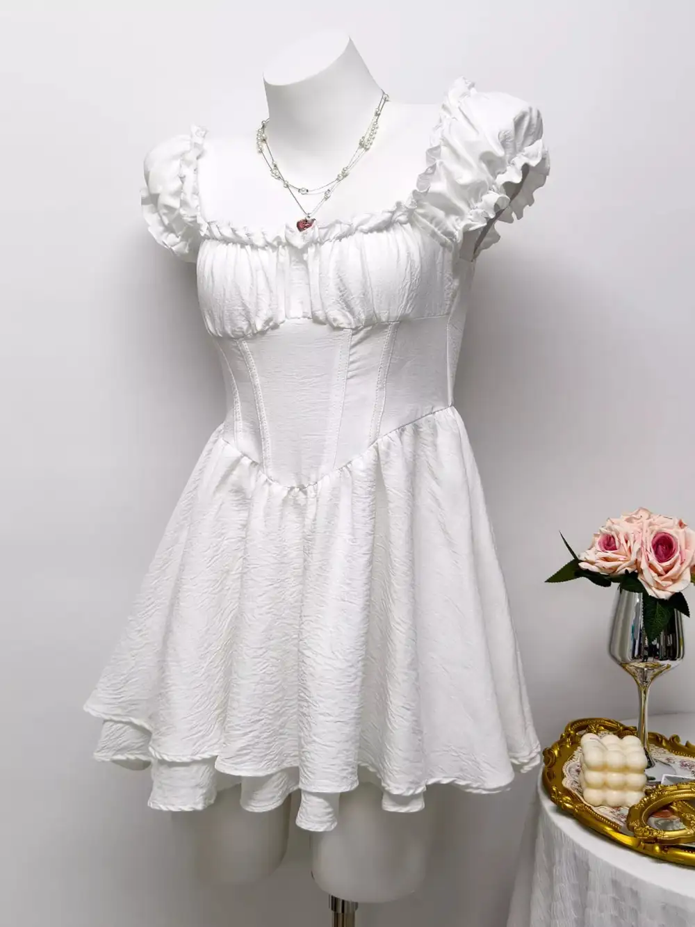 Ruffle Trimmed Layered Mini Dress