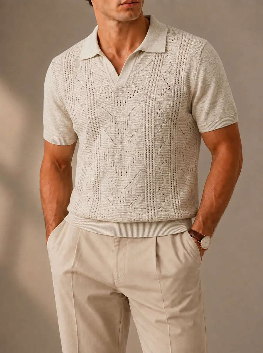 Men's Pointelle Knit Polo Shirt
