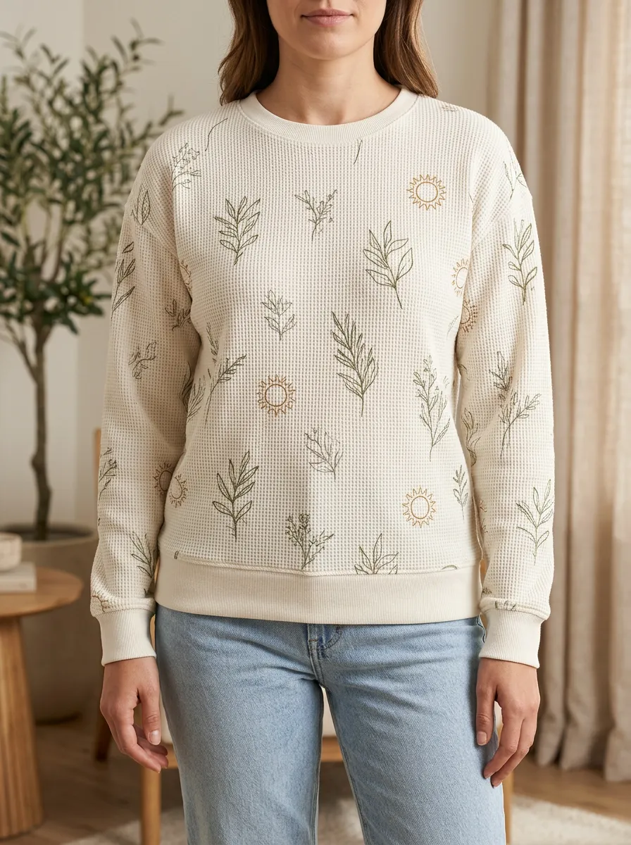 Women's Botanical Sun Waffle Knit Crewneck Sweatshirt
