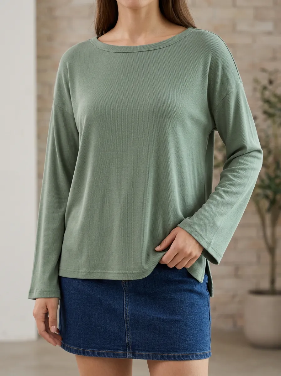 Everyday Ribbed Texture Cotton Feel Women's Long Sleeve T Shirt