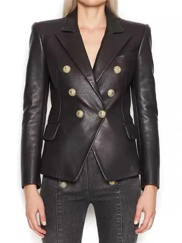 Faux Leather Metal Button Blazer