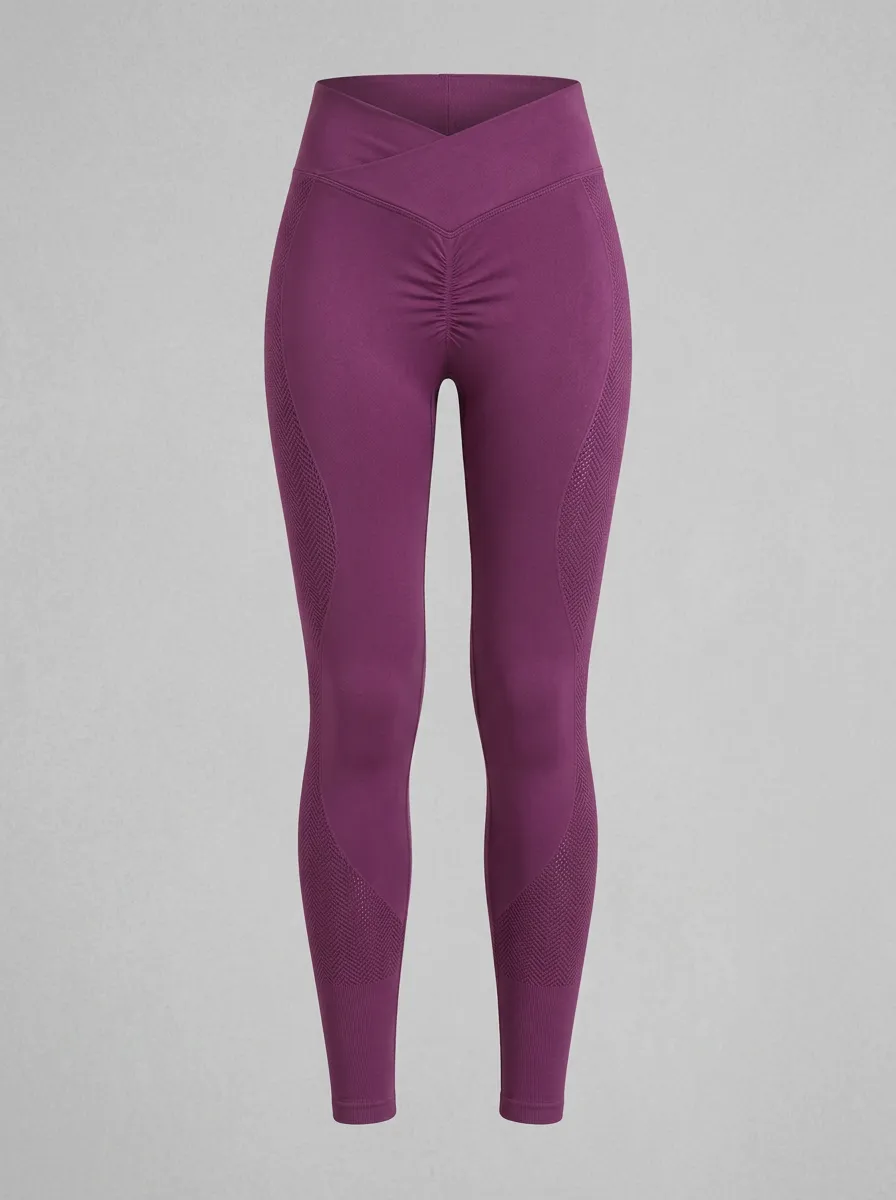 Women's Fitness Workout Cross-Waist Ruched Seamless Leggings