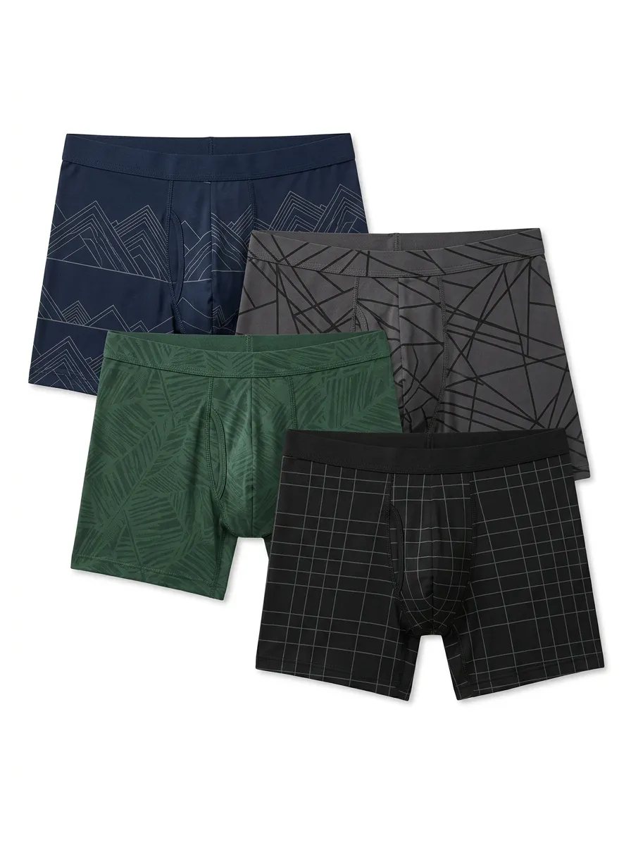 Weekend Geometric Mountain Graphic Edit Men's Four Pack Boxer Briefs