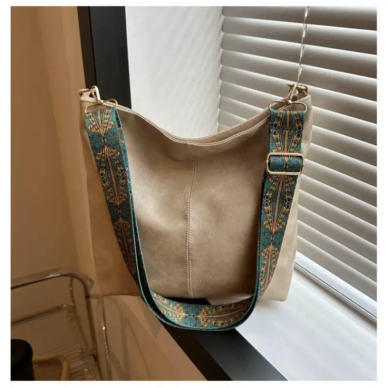Minimal Roomy Faux Leather Bucket Bag