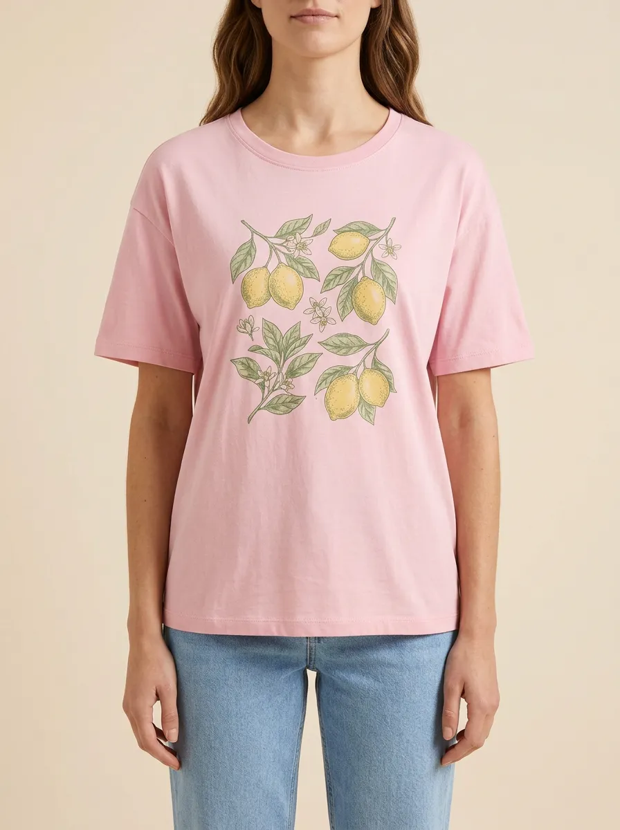 Women's Crew-Neck Graphic-Print Ribbed Relaxed-Fit T-Shirt