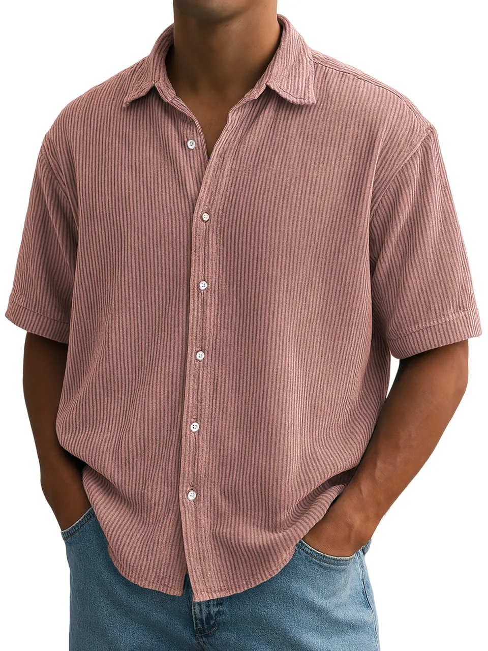 Corduroy Short Sleeve Striped Shirt
