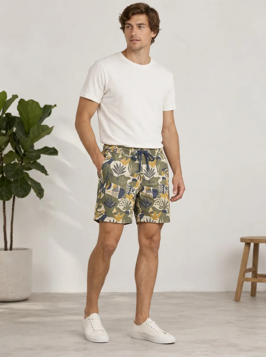 Men's Artful Botanical Abstract Printed Shorts