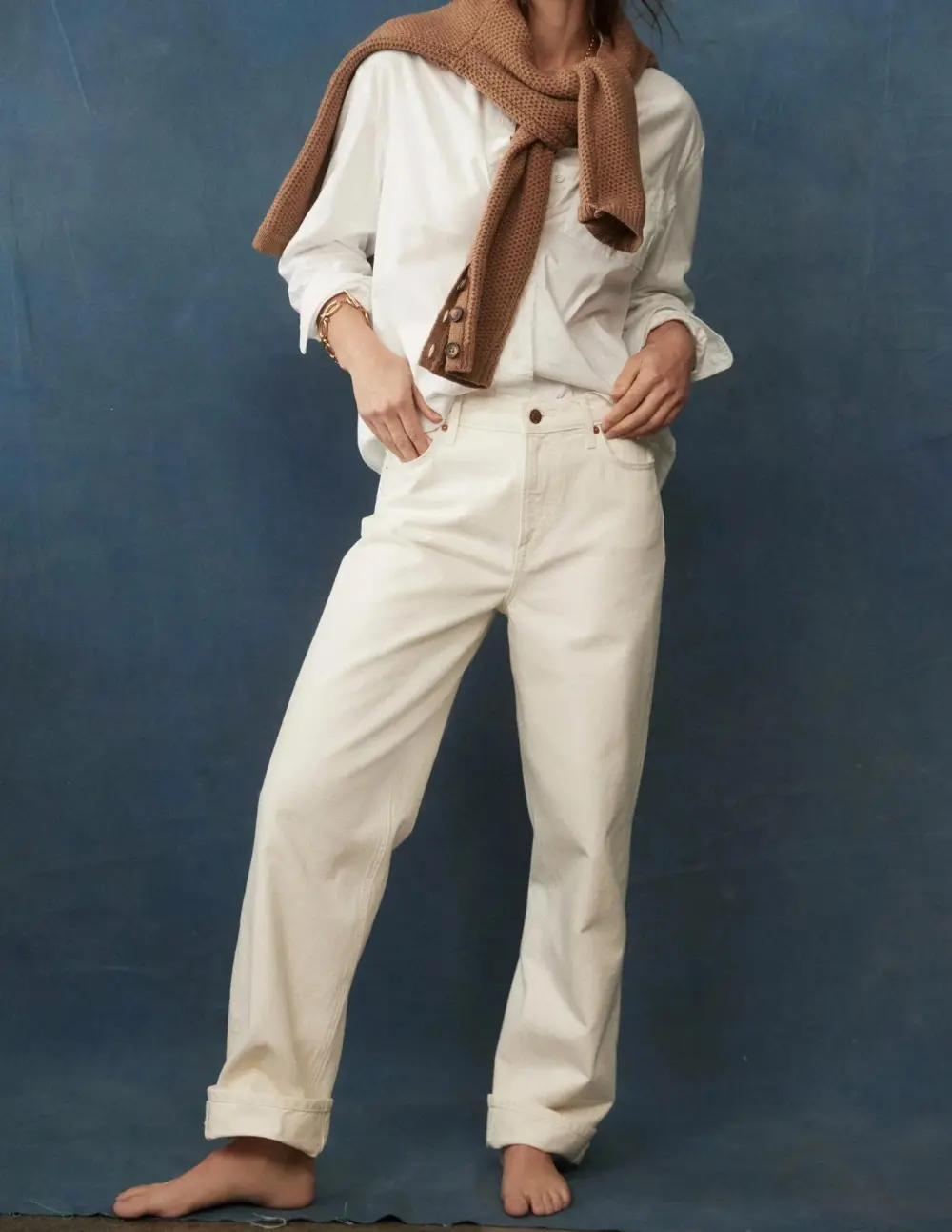 Mid Rise Relaxed Jeans -Ecru