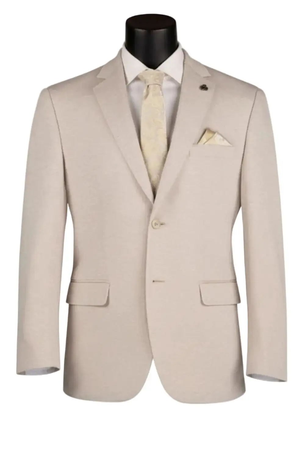 Oatmeal Modern Fit Textured Single Breasted Notch Lapel Side Vents Blazer