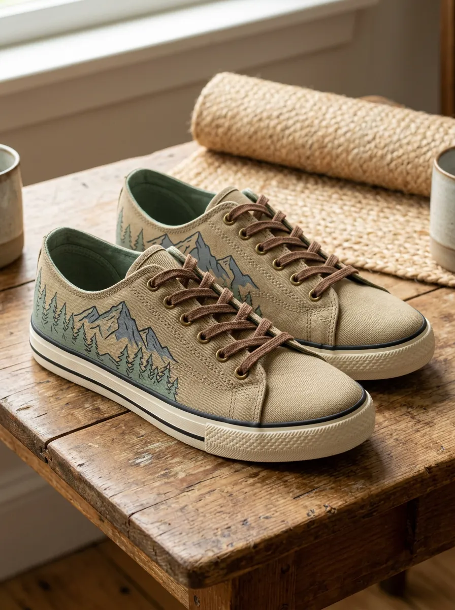 Men's Expressive Nature Lover Mountain Forest Patterned Canvas Shoes