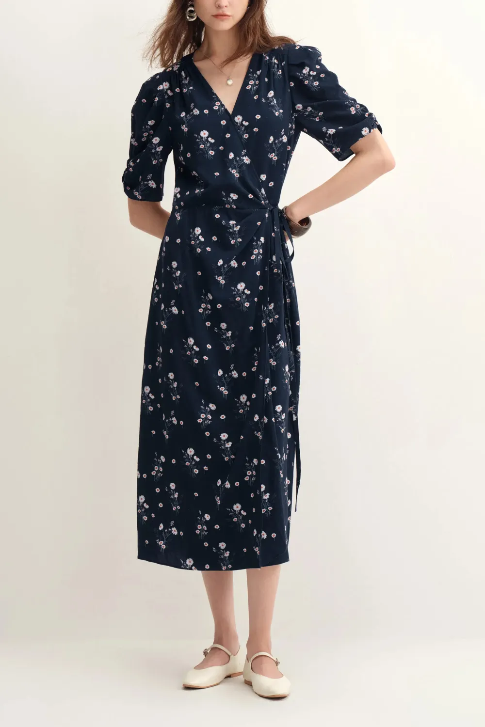 Wrap Floral Lyocell Midi Dress
