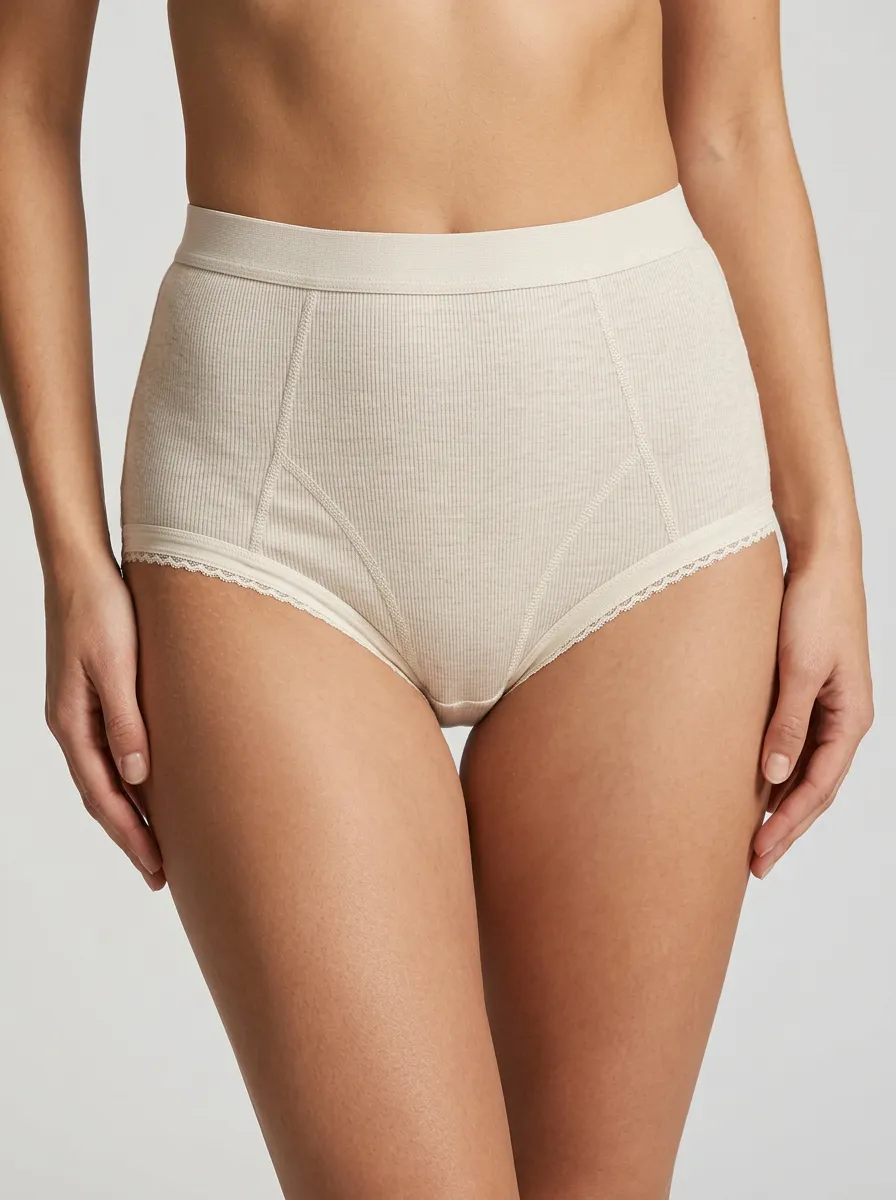 Women's High-Waisted Lace-Trim Ribbed Panties