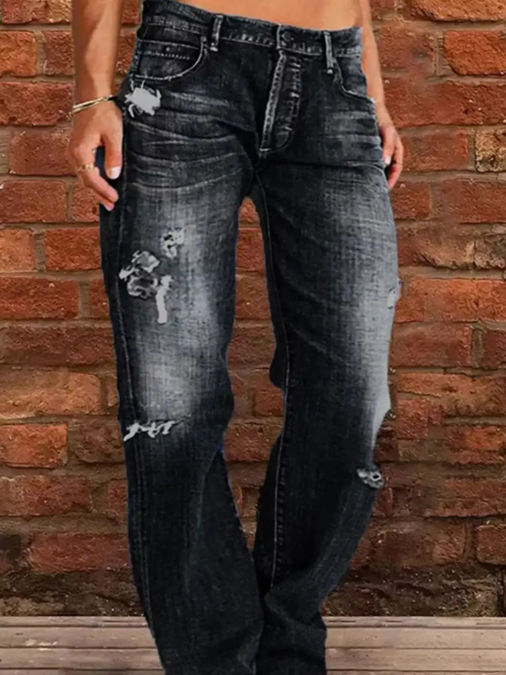 Floral Stretch Distressed Denim Jeans