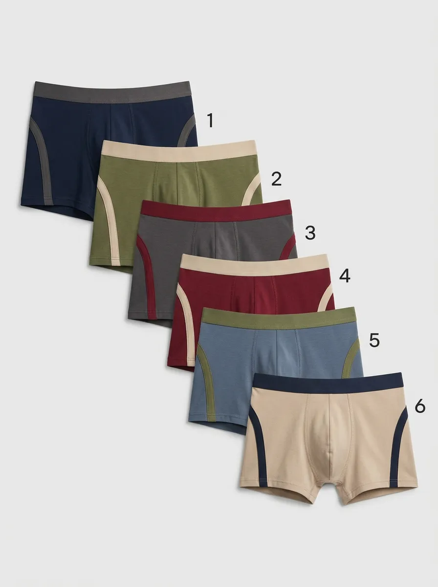 Men's Six-Pair Curved-Panel Trunk Brief Set
