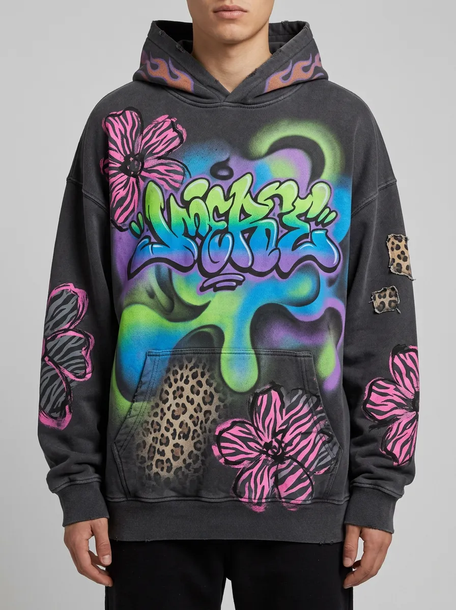 Unisex Streetwear Graffiti Floral Leopard Graphic Hoodie
