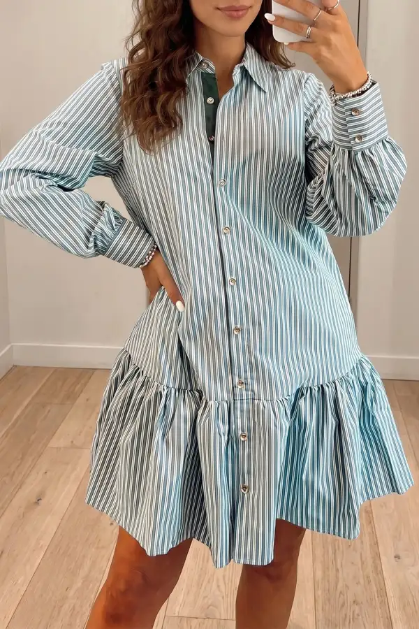 Women's Striped Long Sleeve Shift Mini Dress
