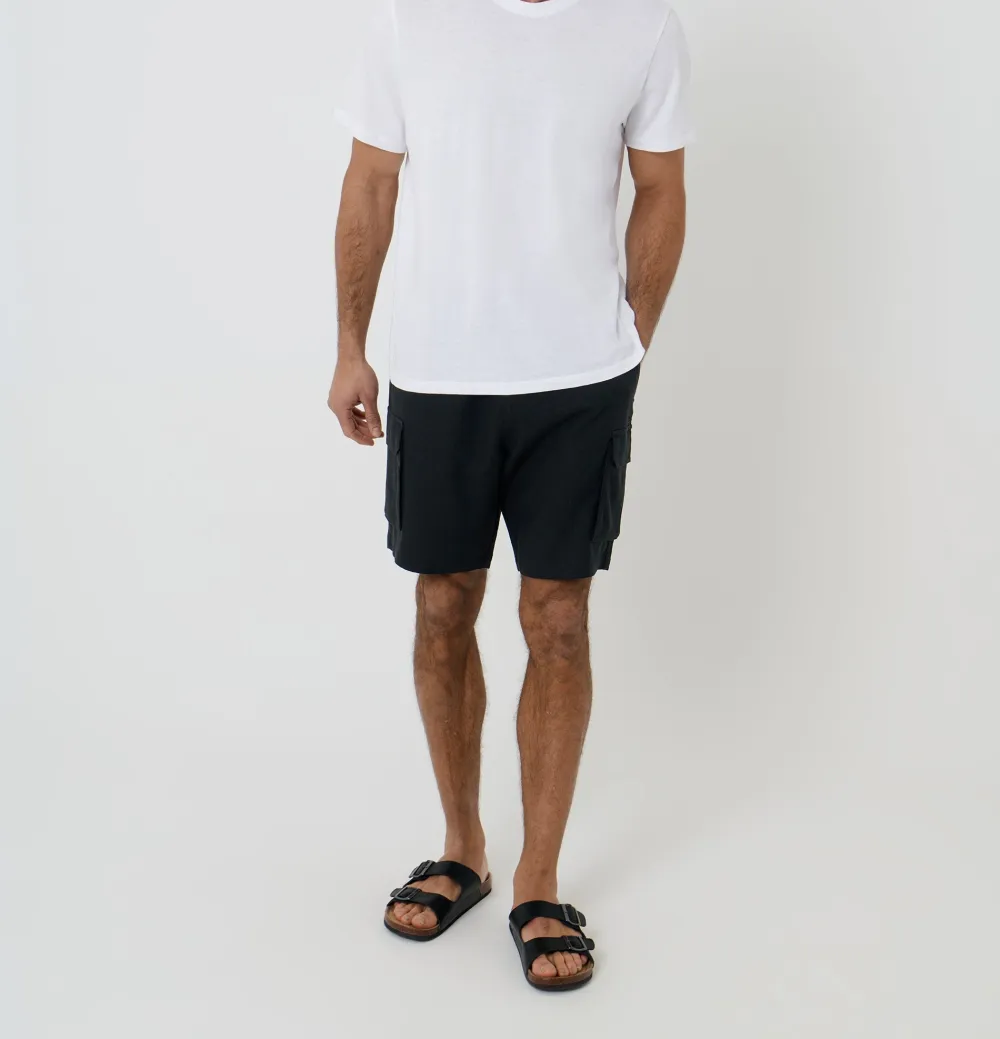 Black Linen-Blend Cargo Shorts