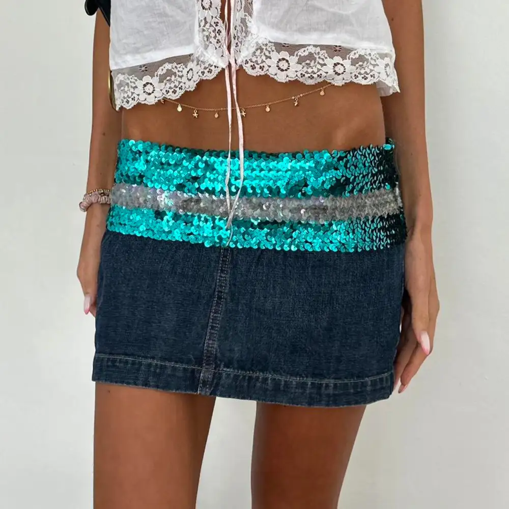 Denim Patchwork Playful Mini Skirt