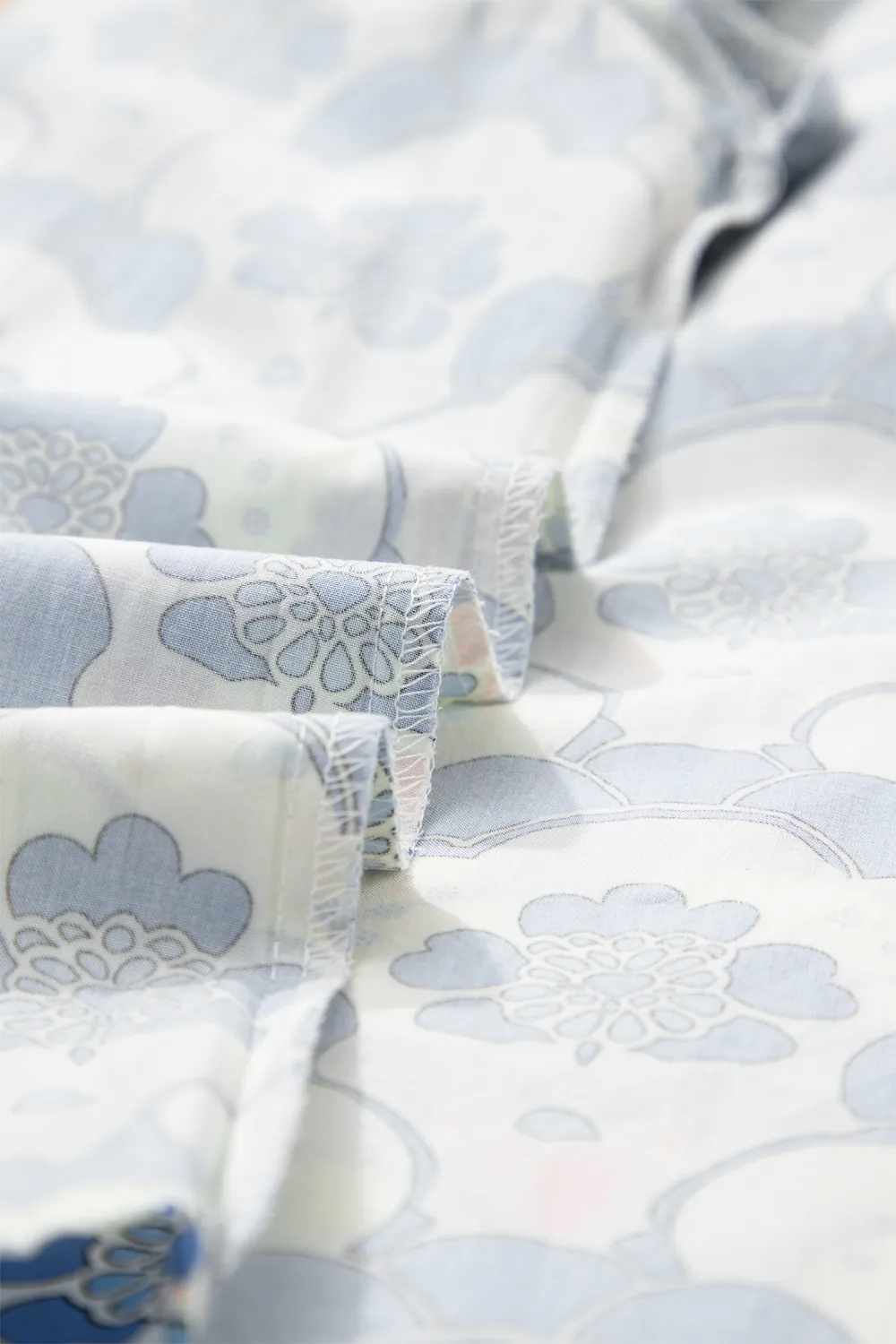 Sky Blue Floral Print Flounced Blouse