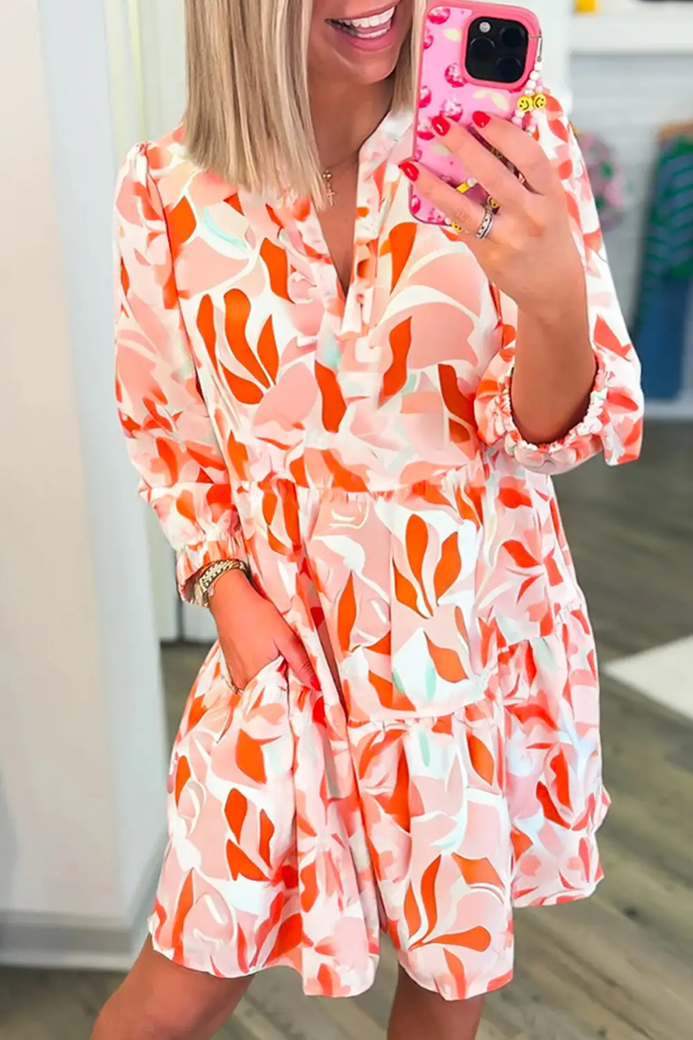 Abstract Print Long Sleeve Mini Dress