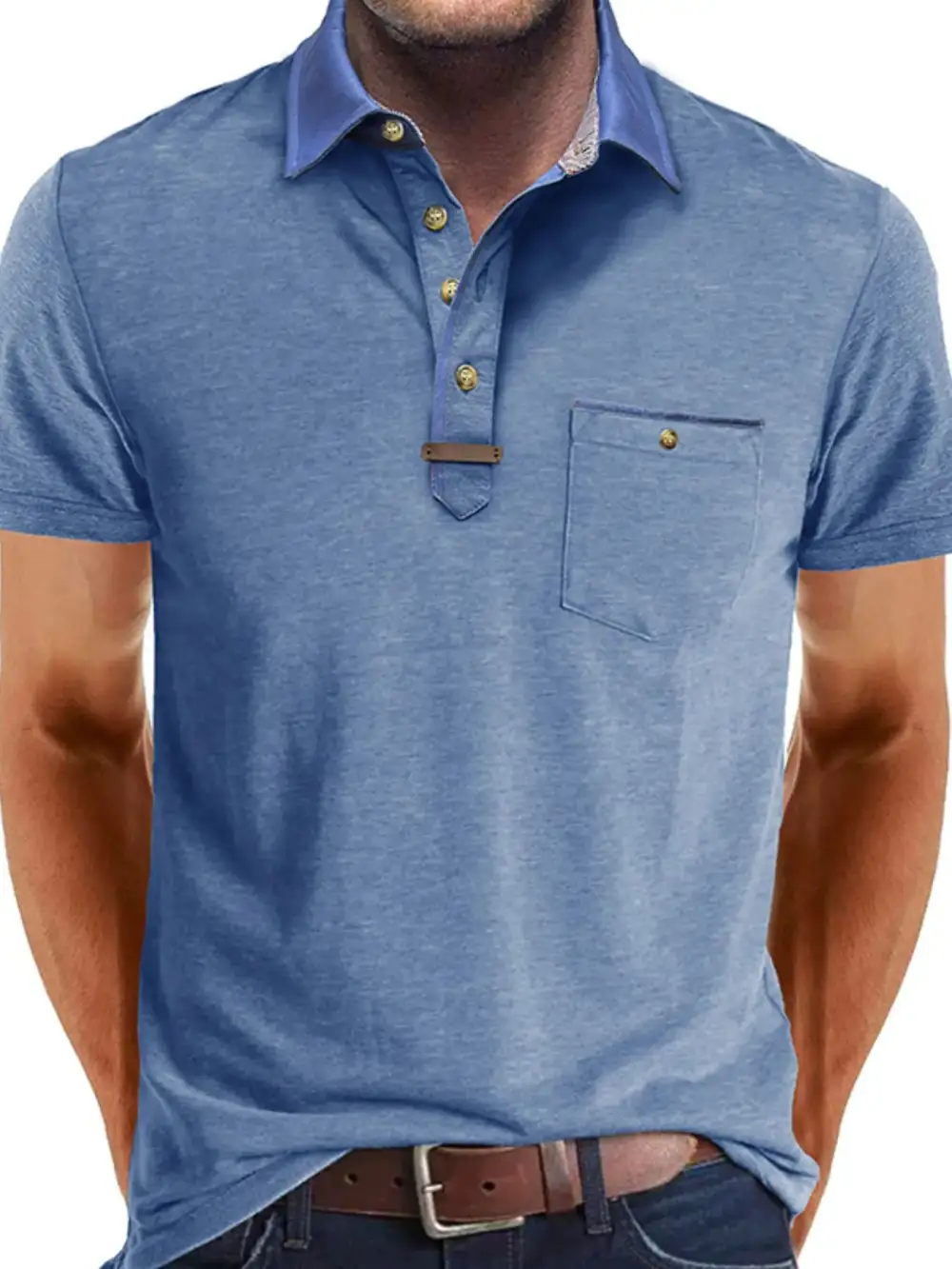 Contrast Detail Pocket Collared Polo Shirt