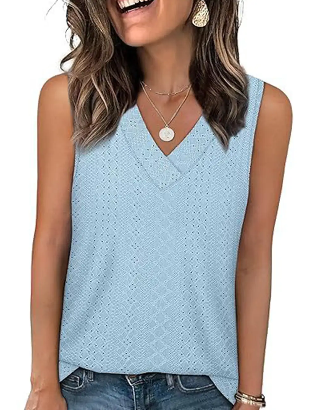Textured V-Neck Tank Top