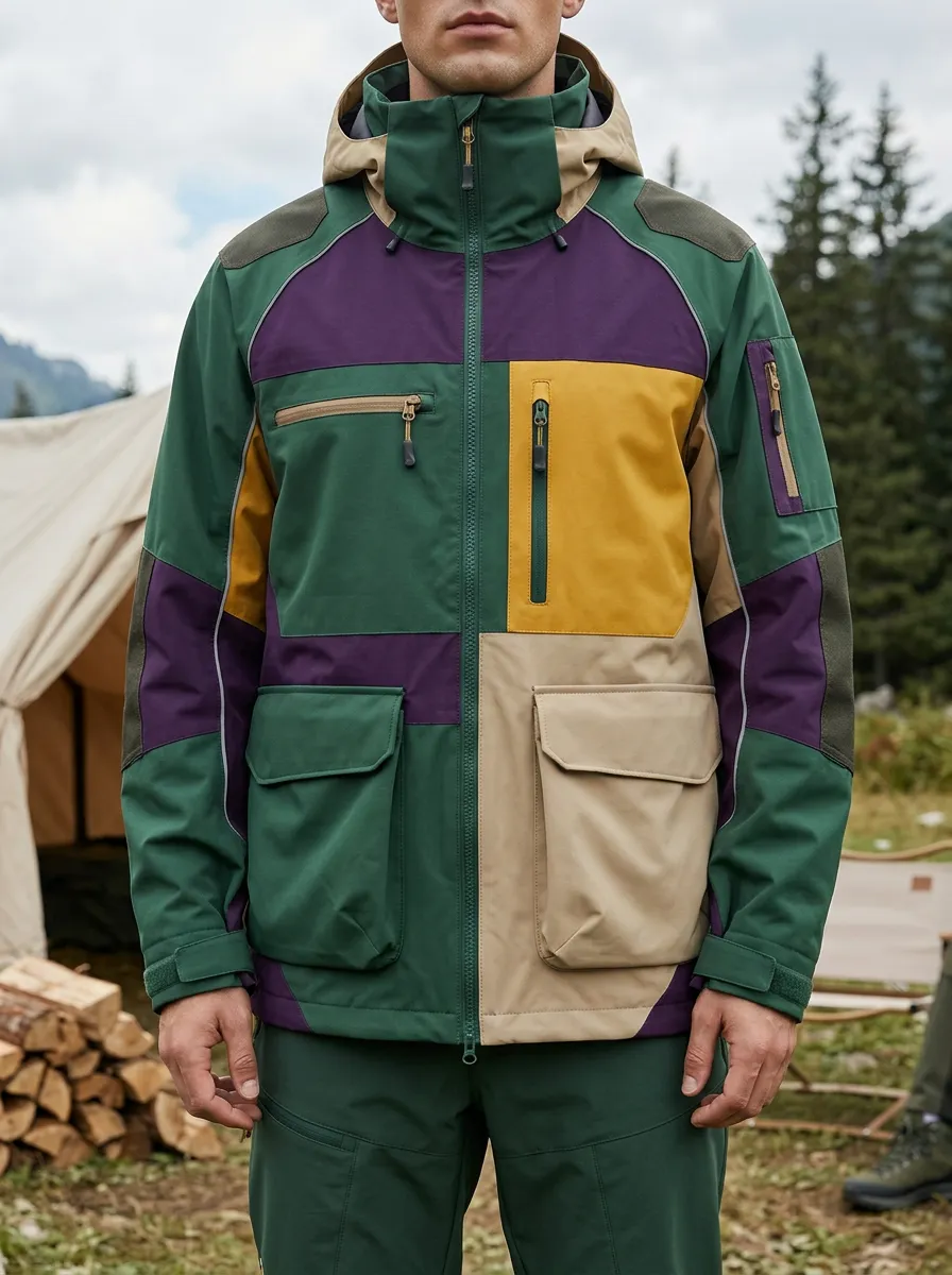 Men's Ridge Hiking Outdoor Colorblock Multi-Pocket Hooded Jacket