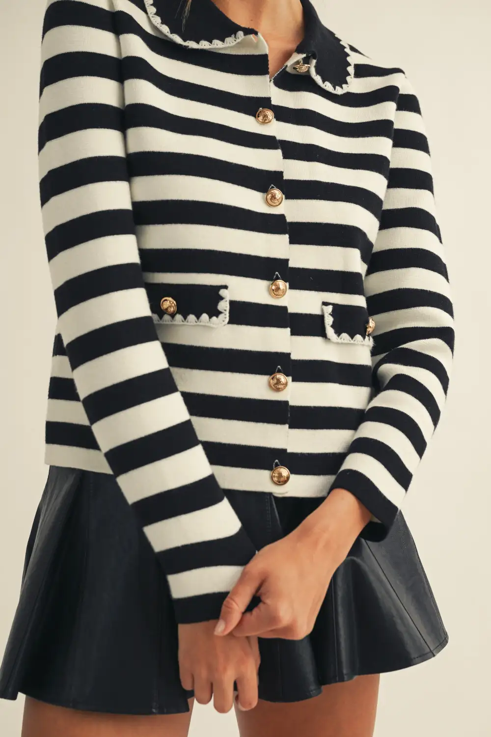 Modern Button Front Striped Cardigan