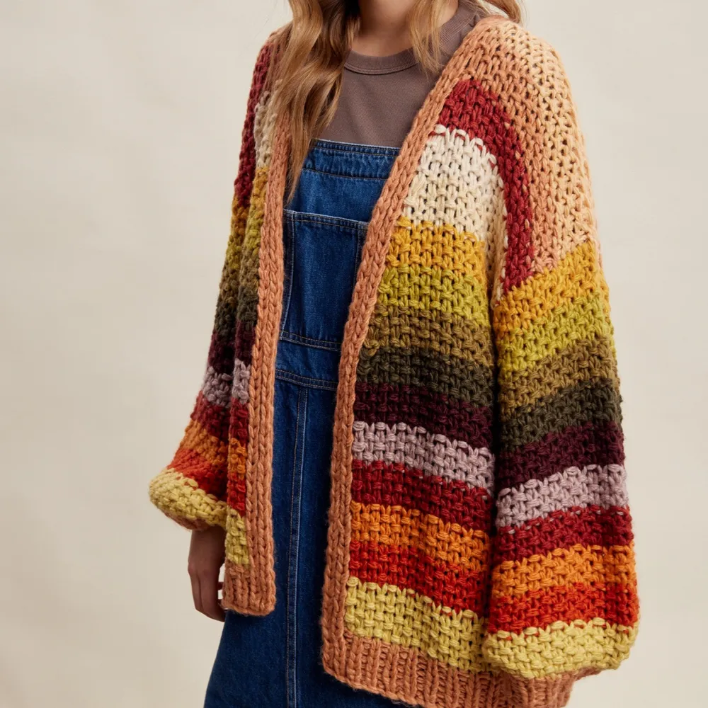 Classic Open Front Hand Crochet Crochet Chunky Knit Cardigan
