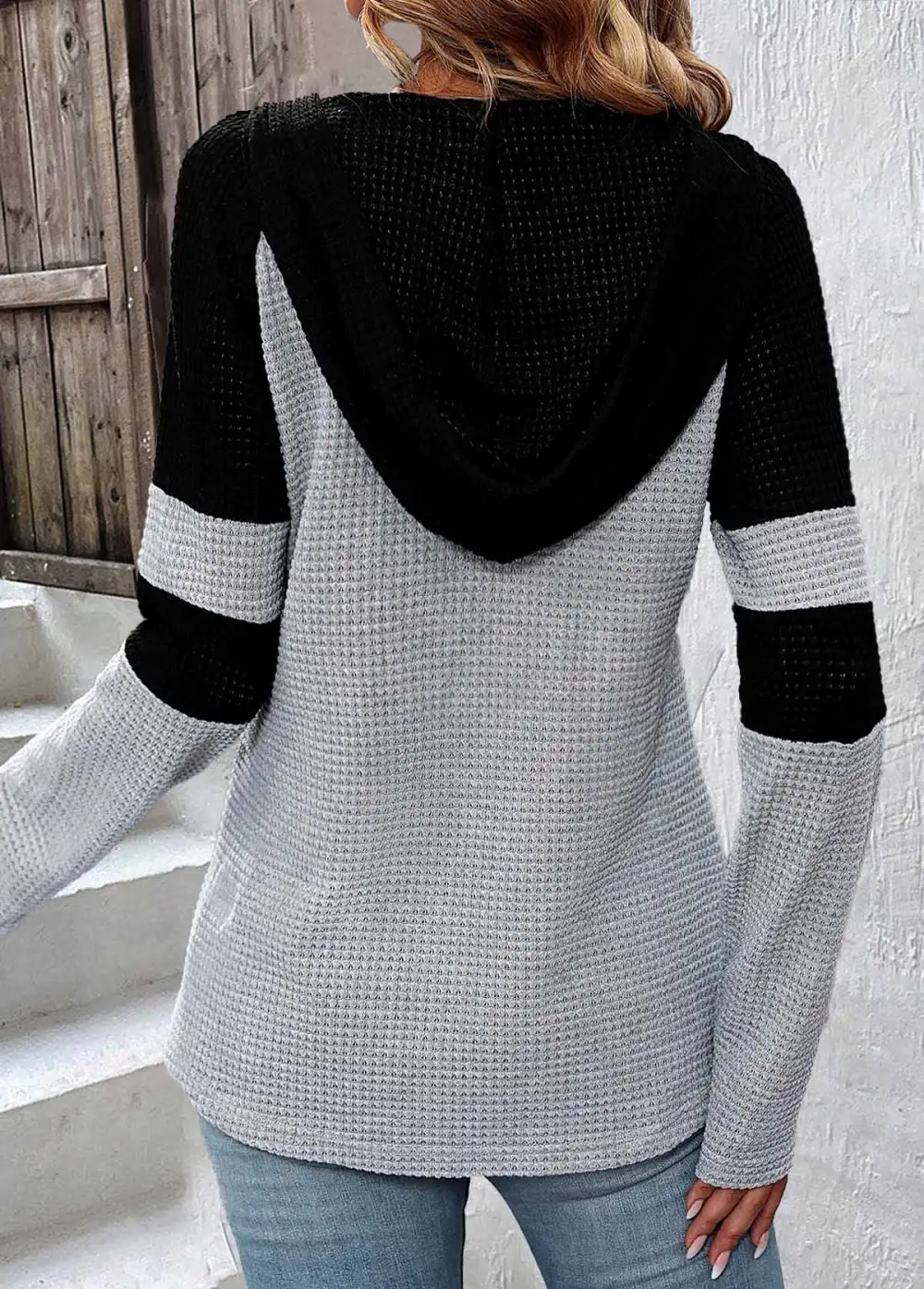 Light Grey Patchwork Long Sleeve Hoodie