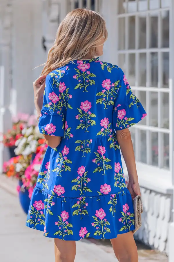 Women's V Neck Short Sleeve Loose Fit Dress