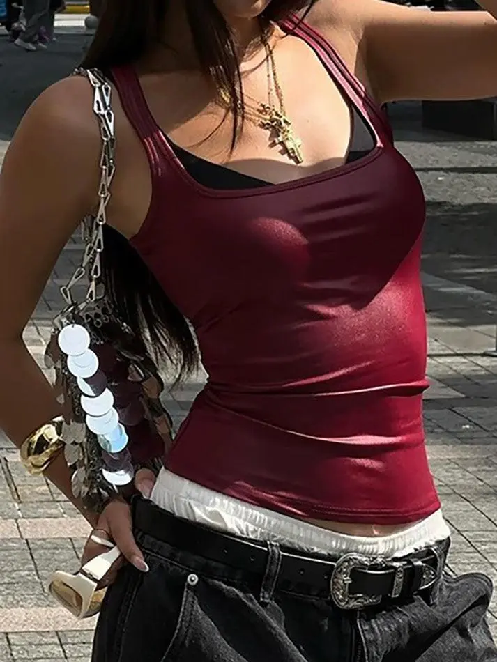 Square-Neck Crew-Neck Slim-Fit Tank Top