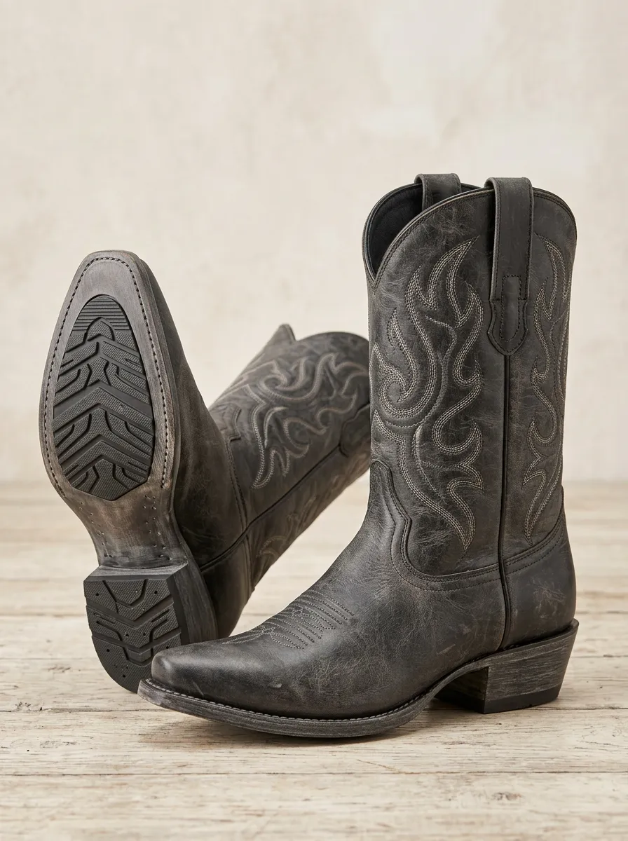 Men's Western Cowboy Embroidered Flame Boots