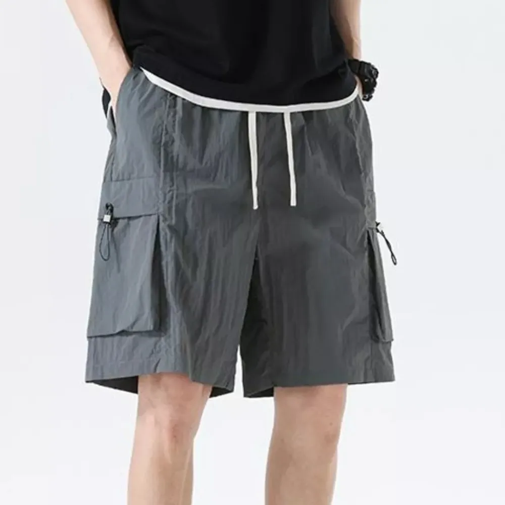 Refined Drawstring Pocket Detail Washed Cargo Shorts