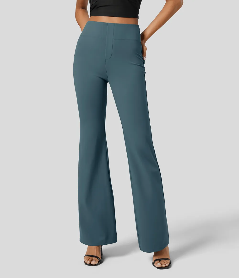  High Waisted Back Side Pocket Slight Flare Work Pants