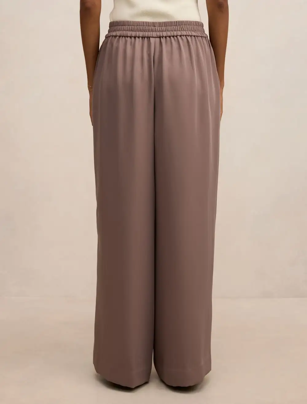 Light Taupe Petite Elastic Waist Pants