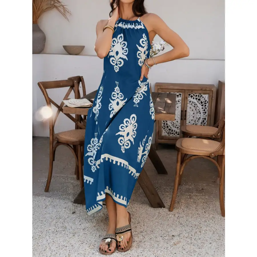 Grecian Neck Printed Maxi Dress
