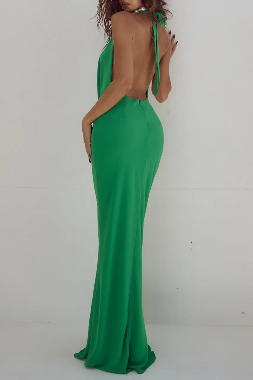 Deep V-Neck Fitted Maxi Dress