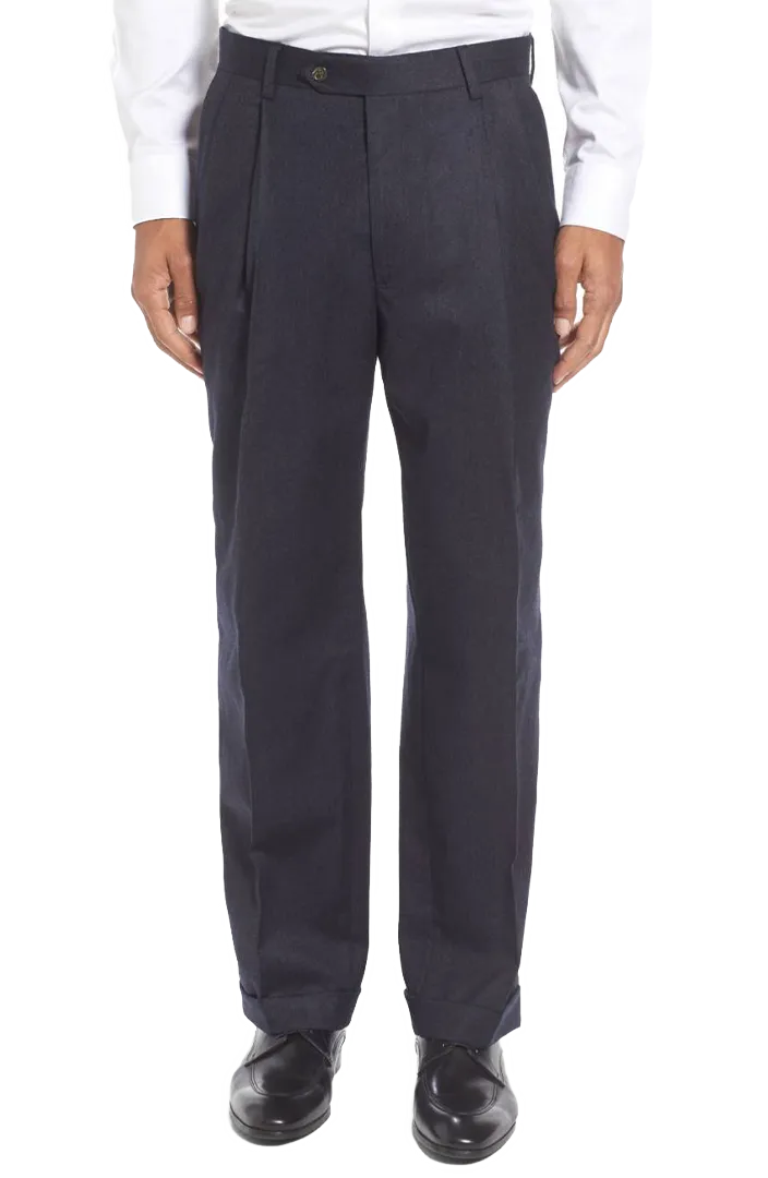 Tropical Weave Flannel Flat Front Pleated Front Regular Rise Trousers