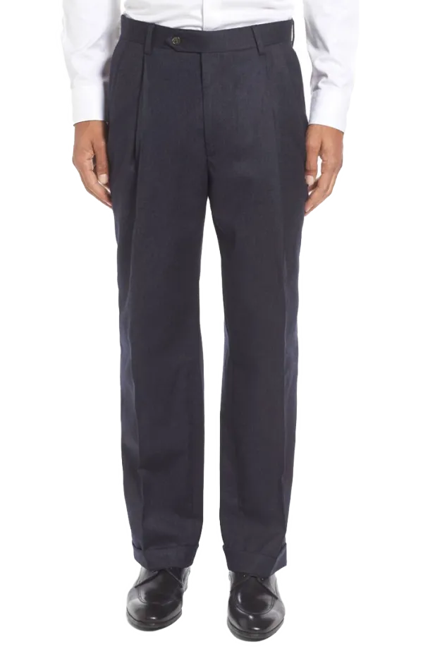 Tropical Weave Flannel Flat Front Pleated Front Regular Rise Trousers