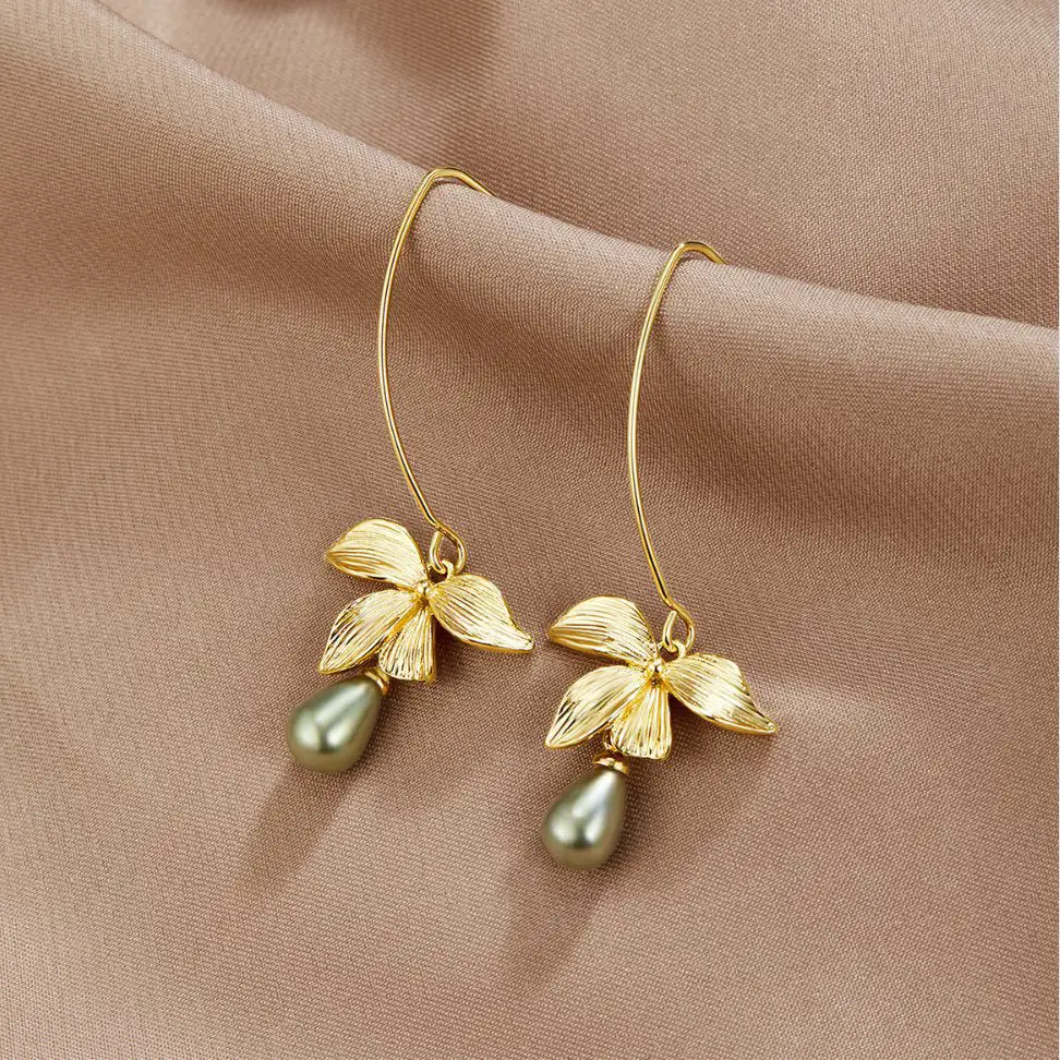 Pearl and Petal Drop Earrings