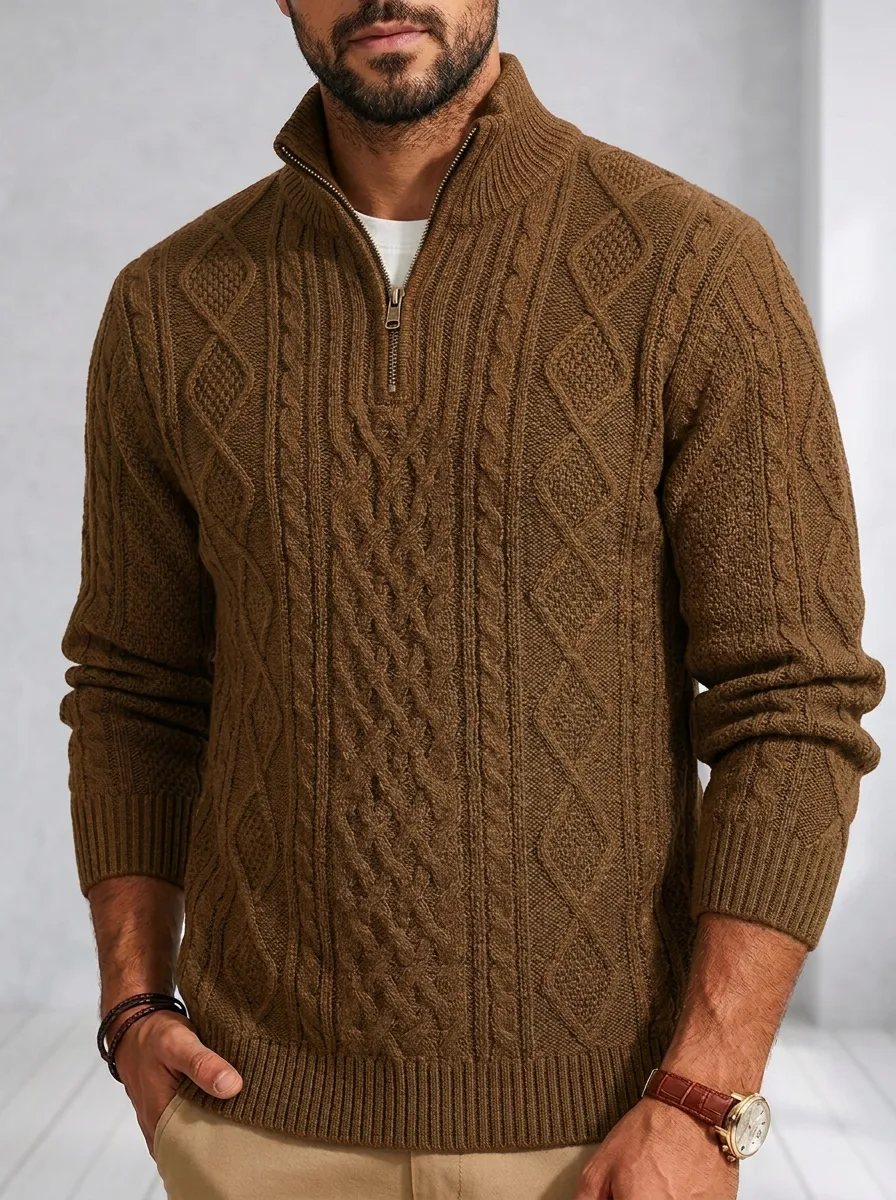 Men’s Ribbed Cable-Knit Quarter-Zip Everyday Sweater