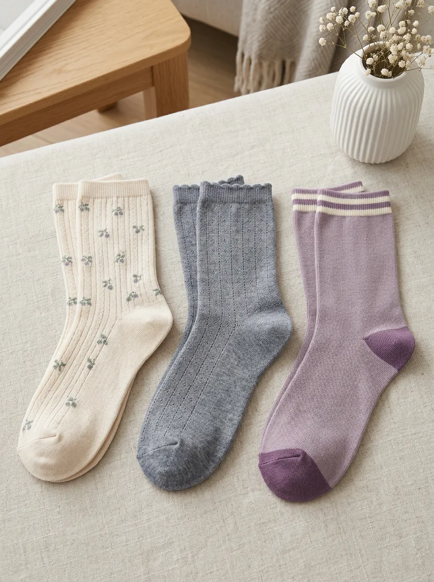 Women's Floral Ribbed Striped Printed Socks Set