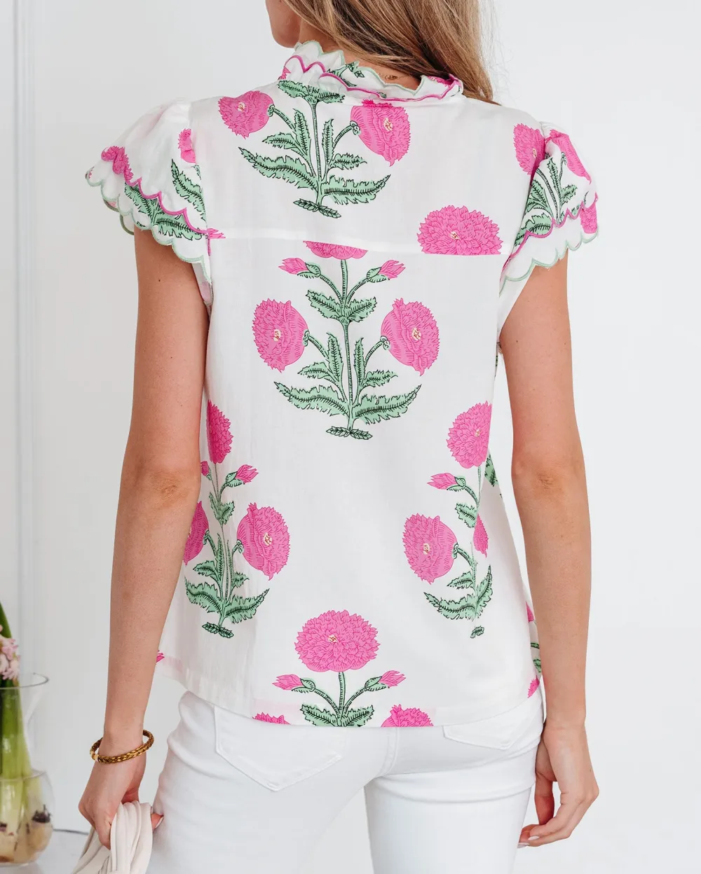 Women's Floral Print Flower Motif Short Sleeve Top