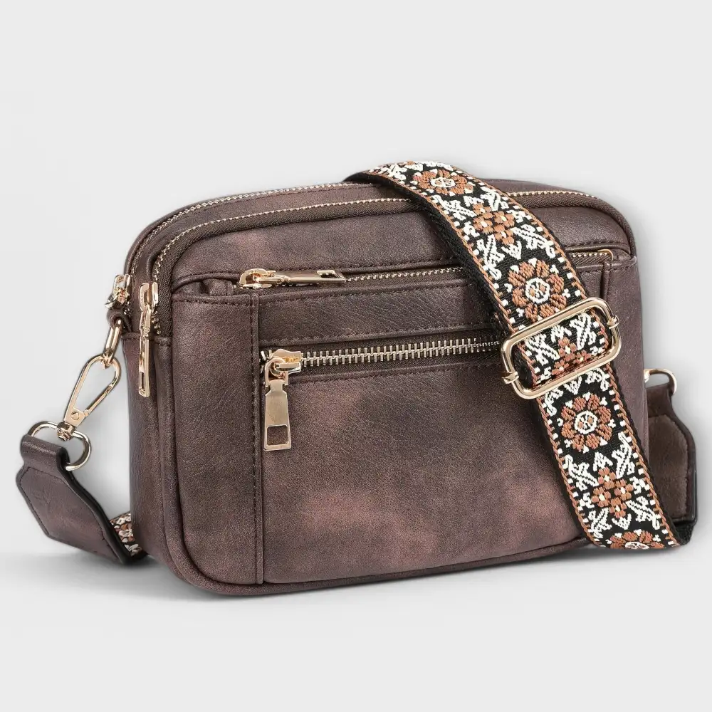 Latch Front Vegan Leather Crossbody Bag