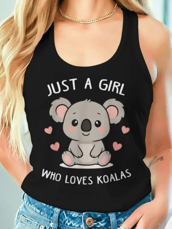 Cute Koala Round Neck Printed Tank
