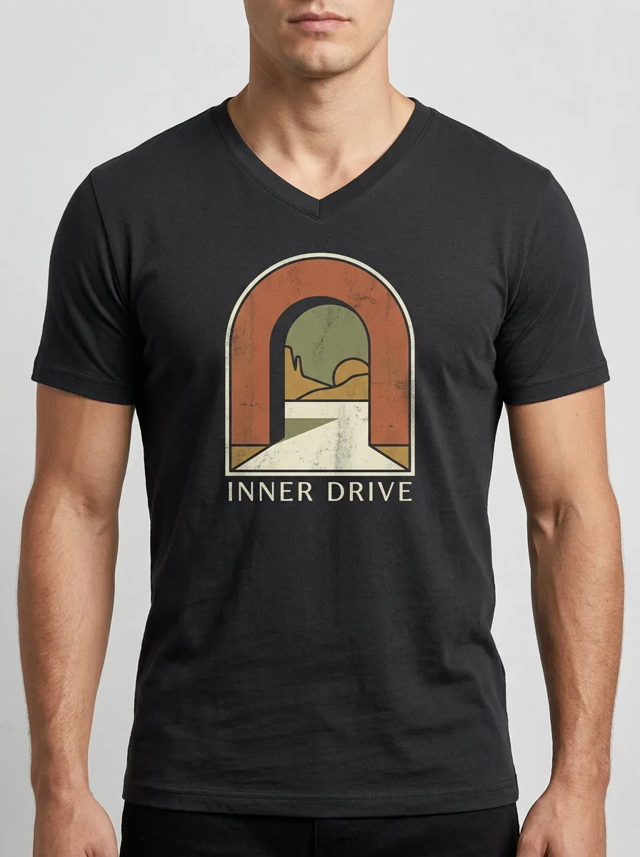 Men's Inner Drive Desert Arch Graphic Printed V-Neck T-Shirt
